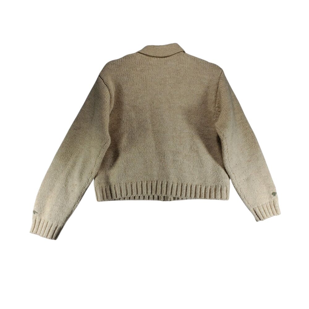 L Ann Taylor Denim Wool Blend Cardigan Sweater Collar Button Floral Embroidered - Picture 2 of 10